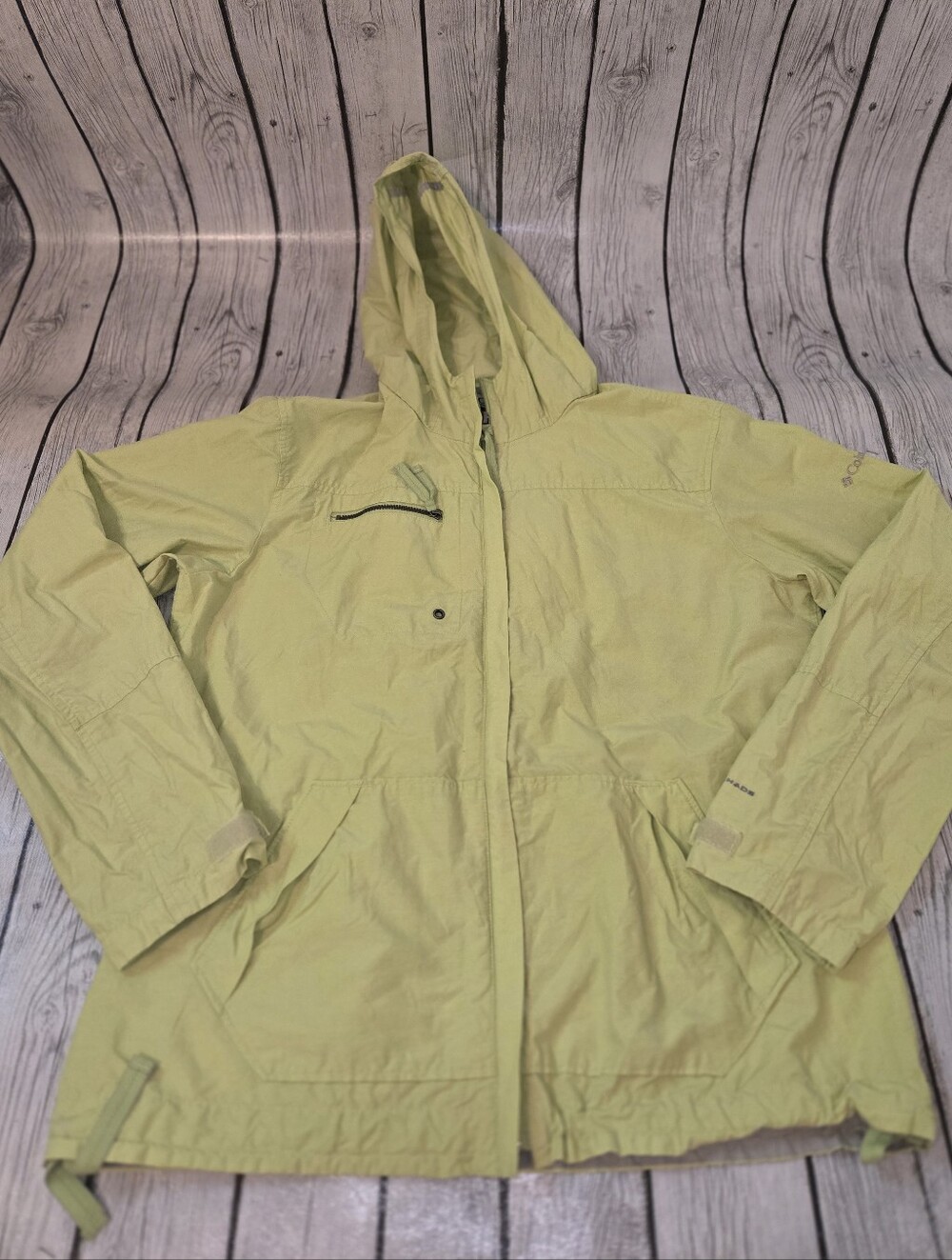 Columbia Omni-Shade Hooded Rain Jacket Windbreaker Lime Green Utility Coat